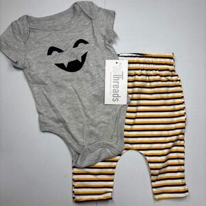 10Threads Halloween 3-6‎ Baby Outfit Set Onesie Striped Pants Unisex Pumpkin NWT